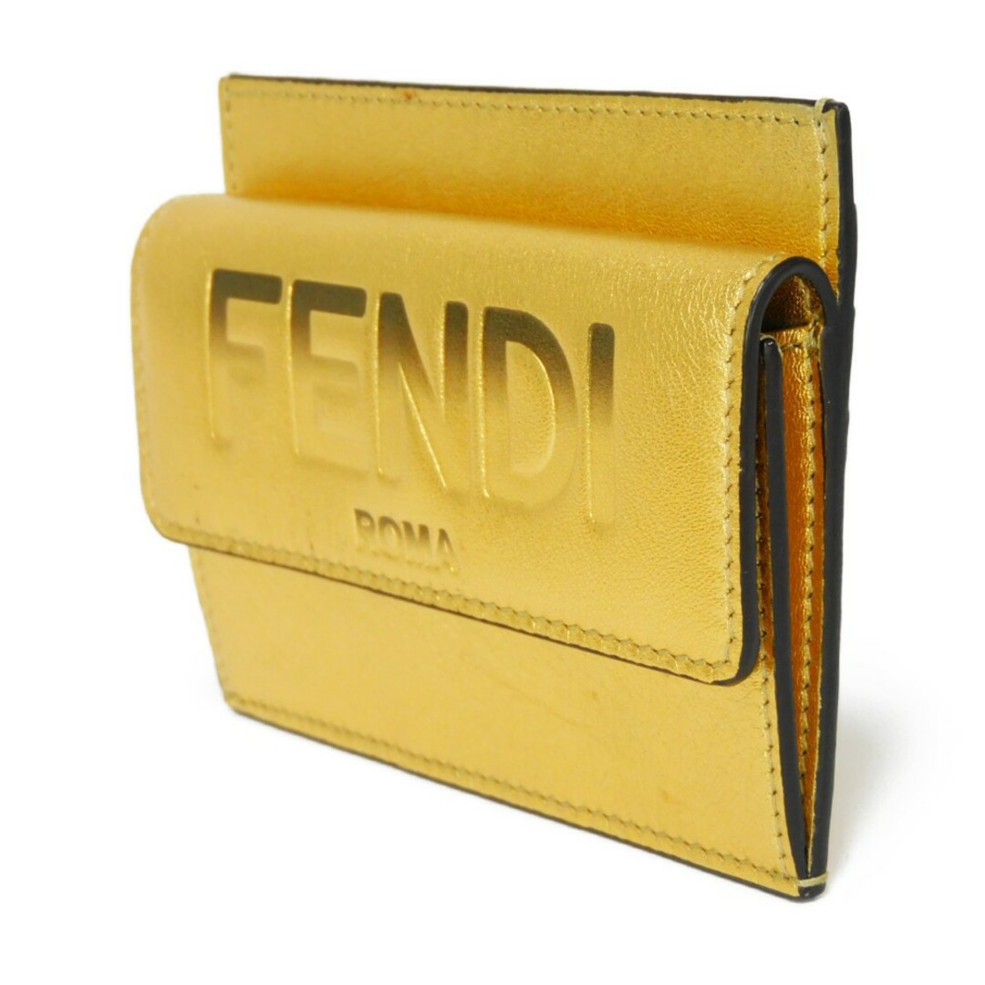 FENDIROMA フェンディ ROMA カードケース ラミネート カーフ スナップボタン コンパクトウォレット ロゴ ゴールド コインケース 8M0423 AK61 1