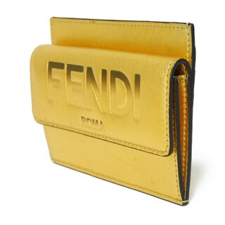 FENDIROMA フェンディ ROMA カードケース ラミネート カーフ スナップボタン コンパクトウォレット ロゴ ゴールド コインケース 8M0423 AK61