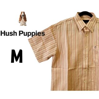 ハッシュパピー(Hush Puppies)のハッシュパピー　ストライプ半袖シャツ　オレンジ　Ｍ　K00296(シャツ)