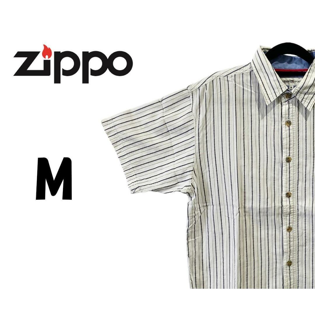 ZIPPO(ジッポー)のジッポー　ストライプ半袖シャツ　ホワイト　Ｍ　K00295 メンズのトップス(シャツ)の商品写真