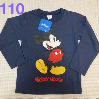 ディズニー(Disney)のタグ付き未着用　110　ディズニーミッキーマウスロンT　紺ネイビー(Tシャツ/カットソー)