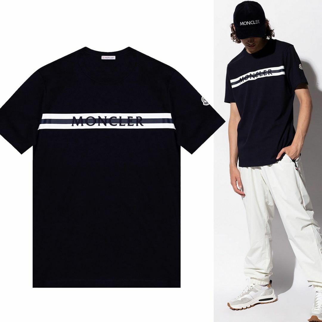 185 MONCLER ネイビー Tシャツ ロゴ 半袖 size L