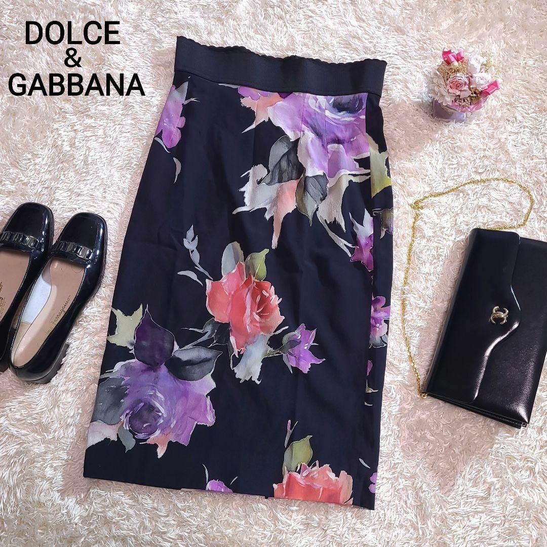 DOLCE&GABBANA - ドルチェアンドガッバーナ 花柄 シルクスカート 36 S