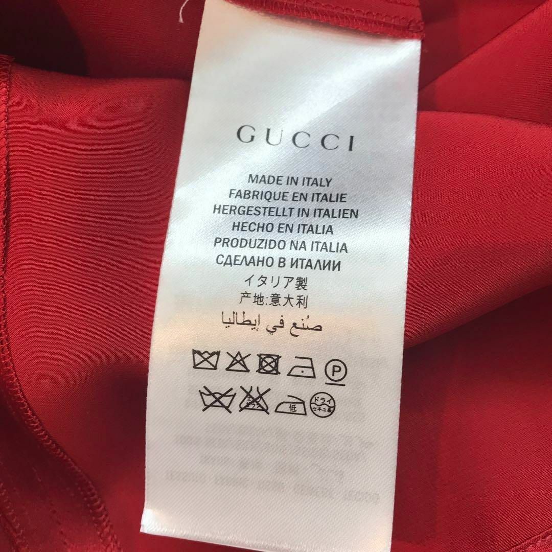 Gucci(グッチ)の★未使用に近い★GUCCI　ワンピース　シルク　ロゴ　シェリー　赤x黒　XS レディースのワンピース(ミニワンピース)の商品写真