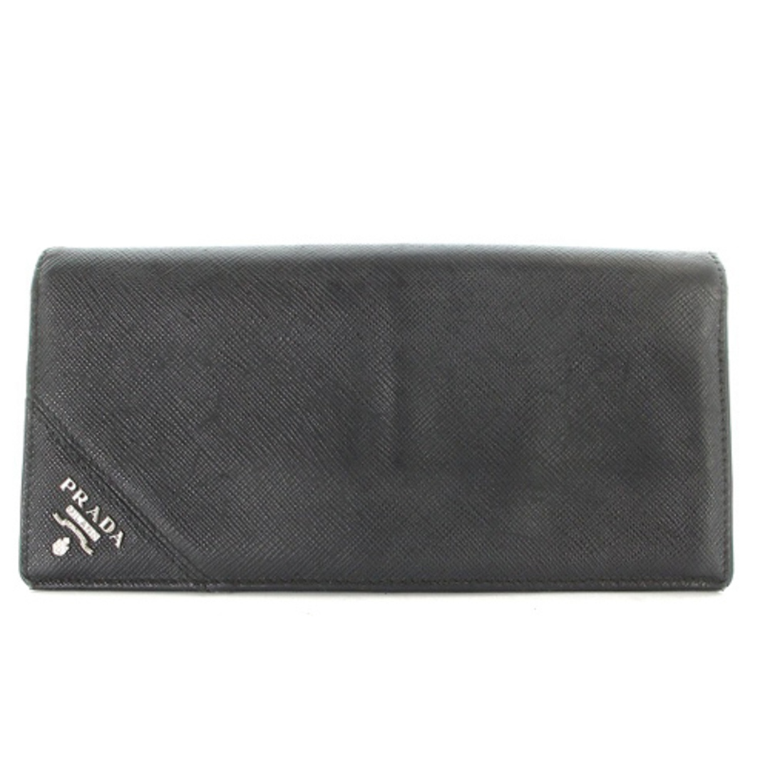 プラダ 二つ折り長財布 レザー ロゴ 黒9cmマチ