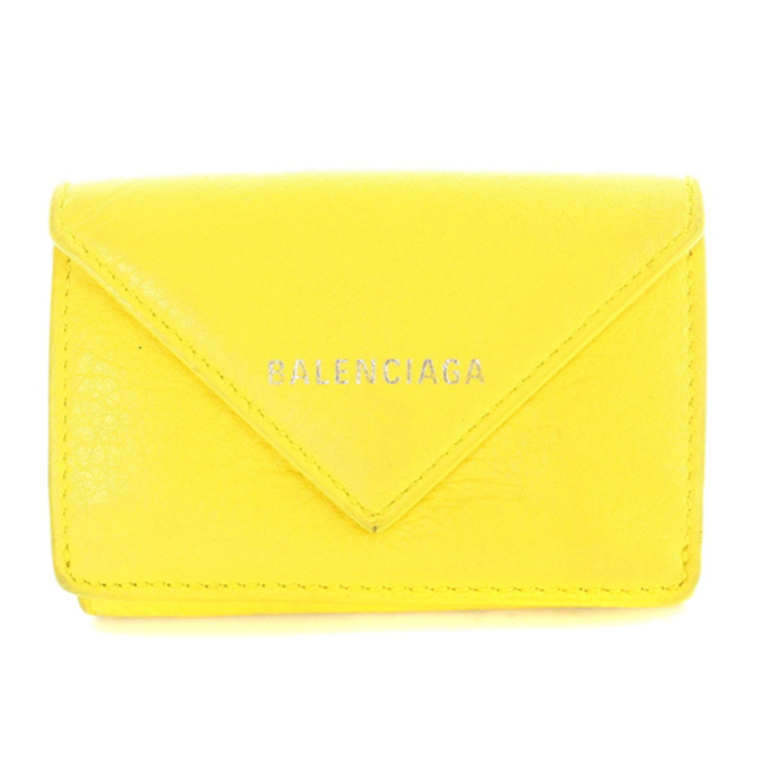 バレンシアガ ペーパー ミニウォレット 折財布 三つ折り財布 レザー 黄色