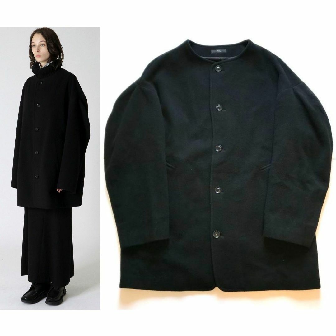 39sのYY's ワイズ 22AW ウール モッサ ノーカラージャケット コート 黒 2