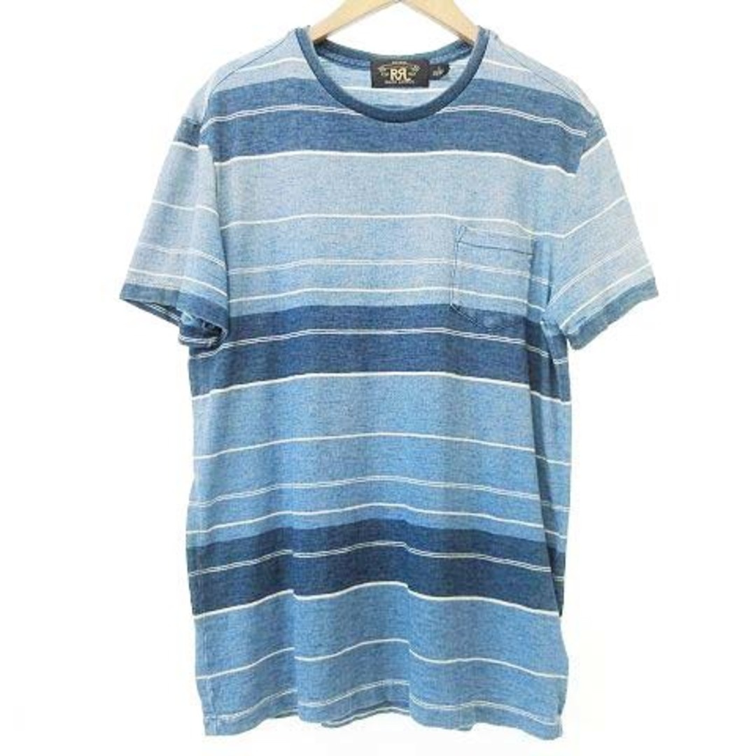 RRL インディゴ ボーダー Tシャツ 半袖 USED加工 ポケット S ブルー