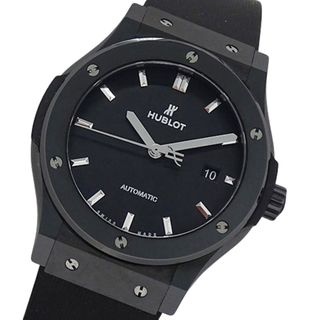 ウブロ(HUBLOT)のウブロ HUBLOT クラシックフュージョン ブラックマジック 542.CM.1171.RX 時計 メンズ ブランド デイト 自動巻き AT セラミック ラバー 裏スケ 点検済み【中古】(腕時計(アナログ))