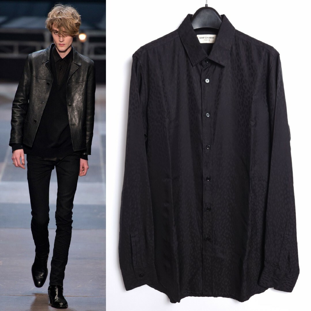 13AW SAINT LAURENT PARIS シルクベイビーキャットシャツ-