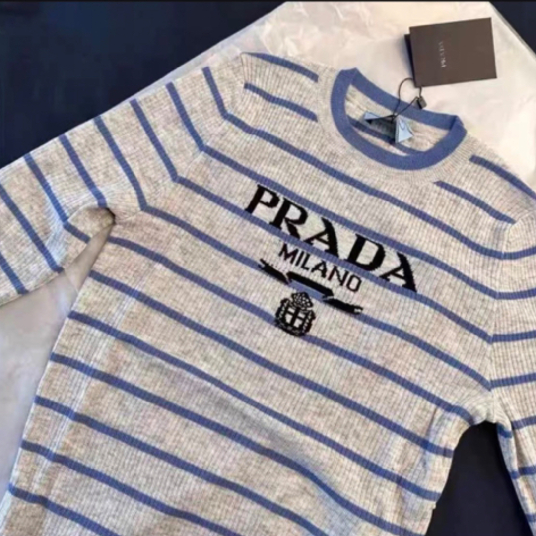 PRADA プラダ ボーダー リブニットロゴトップス ❌即購入不可❌