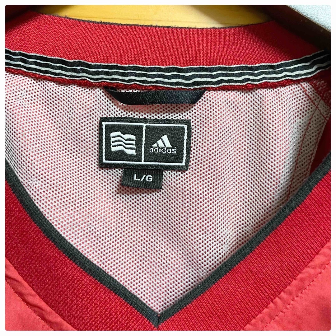 メンズadidasゴルフナイロンジャケットロゴ刺繍 Vネック プルオーバー 赤L 5