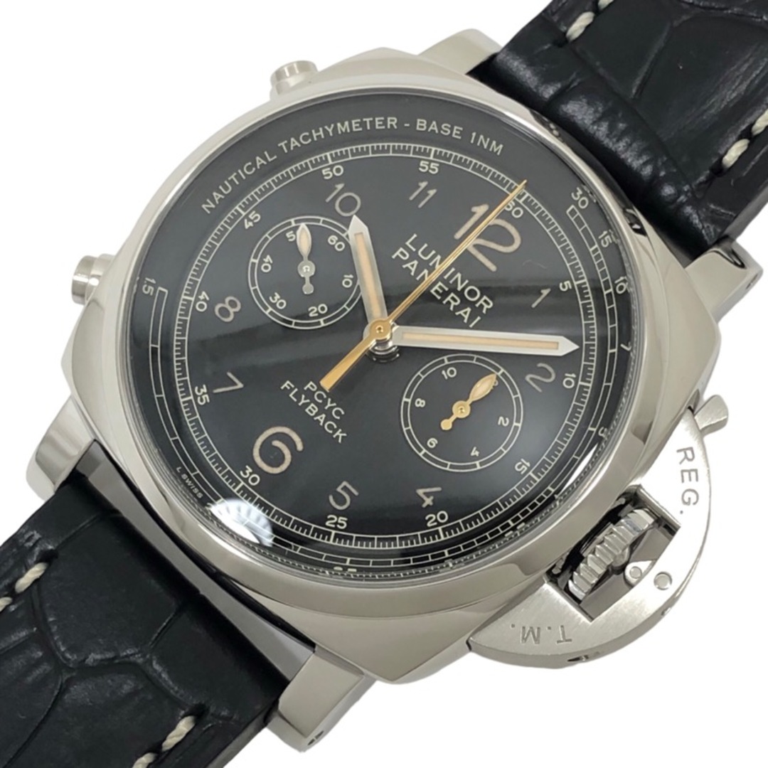 パネライ PANERAI ルミノール1950 PCYC 3デイズ クロノフライバック アッチャイオ PAM00653 ブラック文字盤 SS/レザーストラップ(社外) メンズ 腕時計