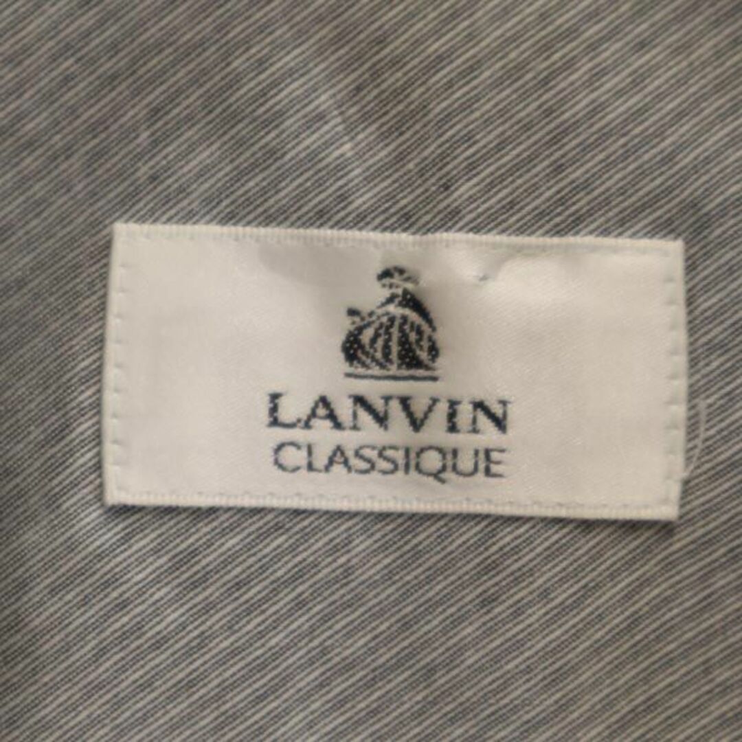 ランバン 日本製 バンドカラー 長袖 シャツ 48 グレー系 LANVIN ロゴ メンズ   【230918】