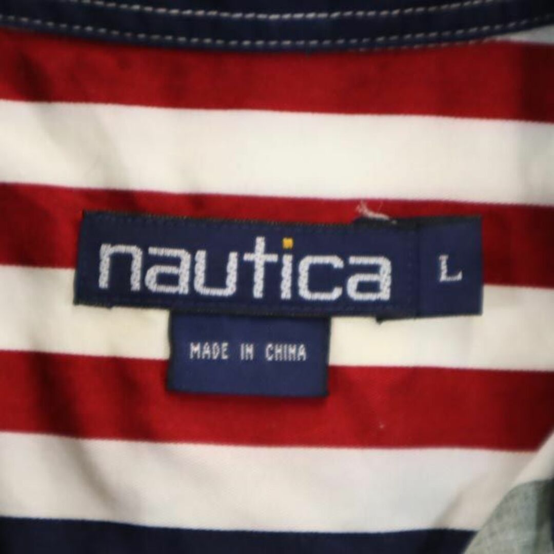 ノーティカ 90s オールド ボーダー柄 長袖 ボタンダウンシャツ L 紺×赤×白 NAUTICA メンズ   【230915】 7