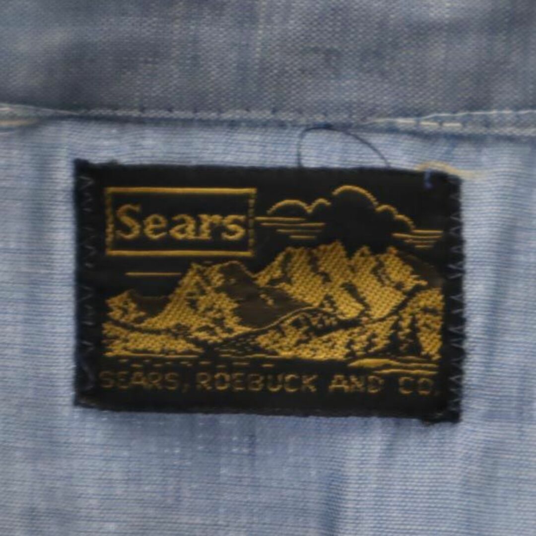 シアーズ 70s ヴィンテージ シャンブレー 長袖 ウエスタンシャツ ブルー系 Sears 刺繍 メンズ 【中古】 【230915】