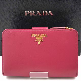 【美品】PRADA プラダ   金ロゴ　サフィアーノレザー　 ピンク