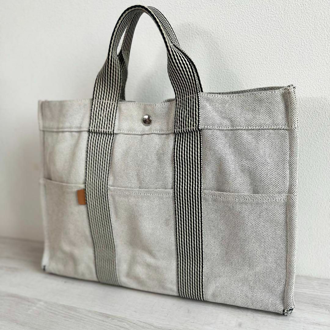 HERMES エルメス ニューフールトゥ トートバッグ キャンバス グレー-