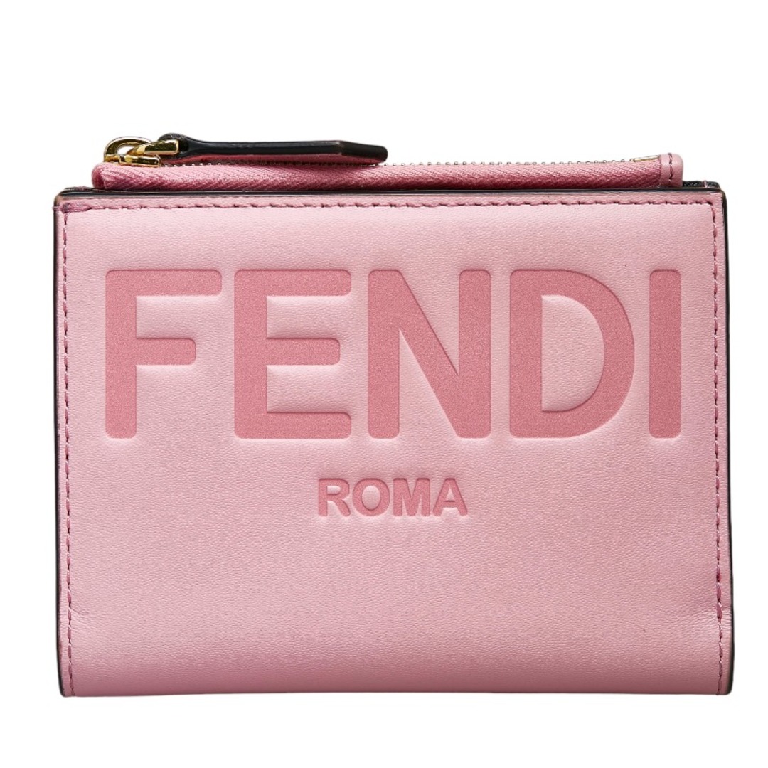 美品 フェンディ ロゴ 二つ折り財布 コンパクトウォレット 8M0447 レザー レディース FENDI 【1-0118183】