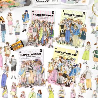 海外文具　女の子　人物　フレークシール　コラージュ素材　4種【NO.1333】(シール)