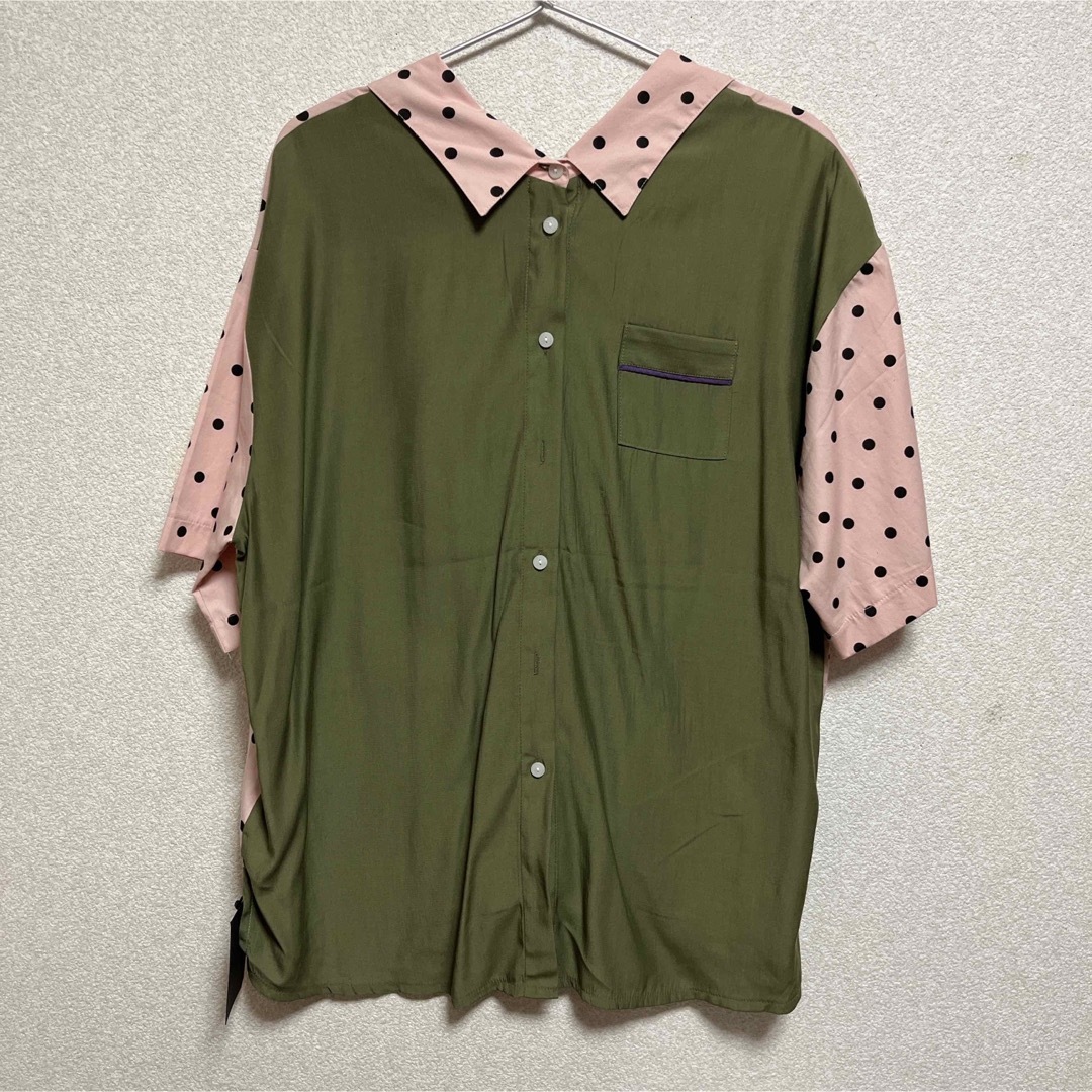 2way DOT shirt jacket(peach pink×khaki) レディースのトップス(シャツ/ブラウス(半袖/袖なし))の商品写真