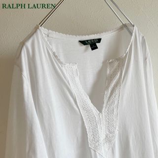 ラルフローレン(Ralph Lauren)のローレン ラルフローレン レース キーネック カットソー ブラウス S ホワイト(シャツ/ブラウス(長袖/七分))