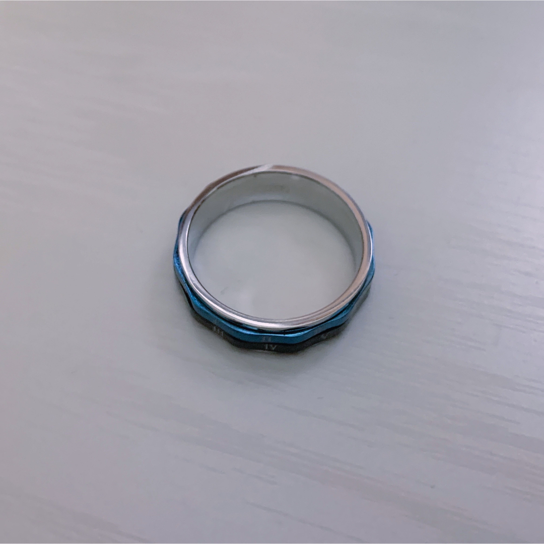 リング 指輪 ローマ数字 ブラック×ブルー ステンレス 23号 メンズのアクセサリー(リング(指輪))の商品写真