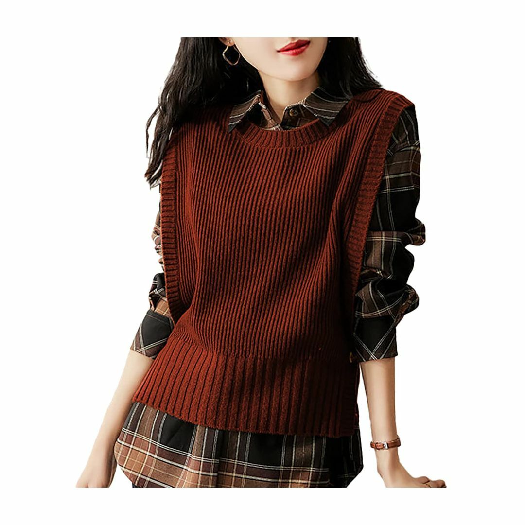 【色: ブラウン】[グリーンティー] ニットベスト セーター ゆったり 大きいサ