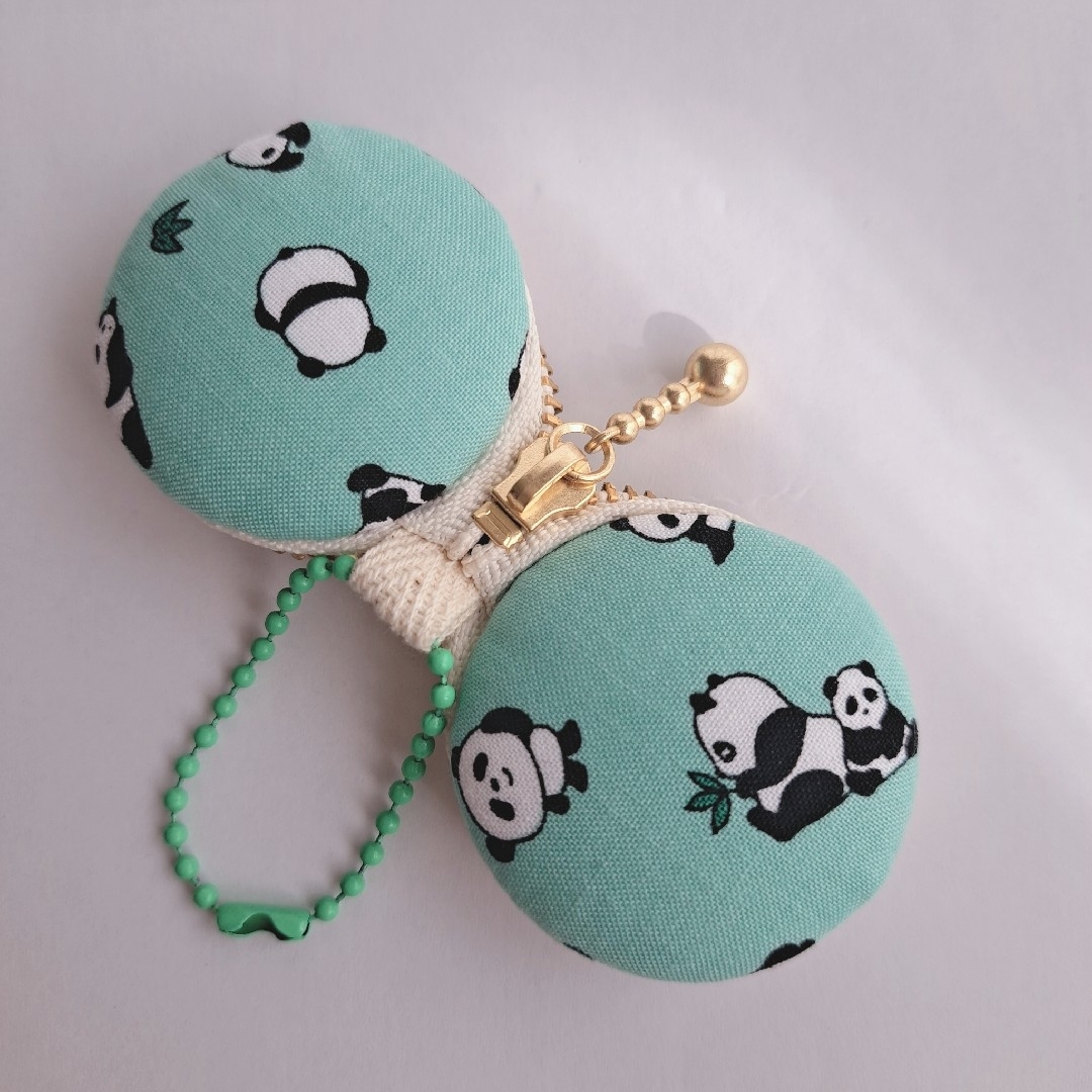 マカロンポーチ🐼親子パンダ☆グリーン