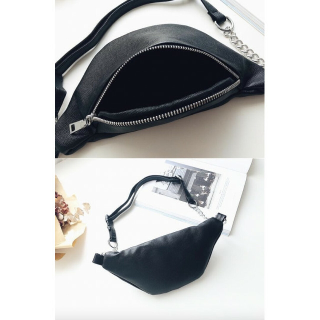 チェーンショルダー ボディバッグ 黒 海外通販 レディース メンズ ユニセックス レディースのバッグ(ボディバッグ/ウエストポーチ)の商品写真