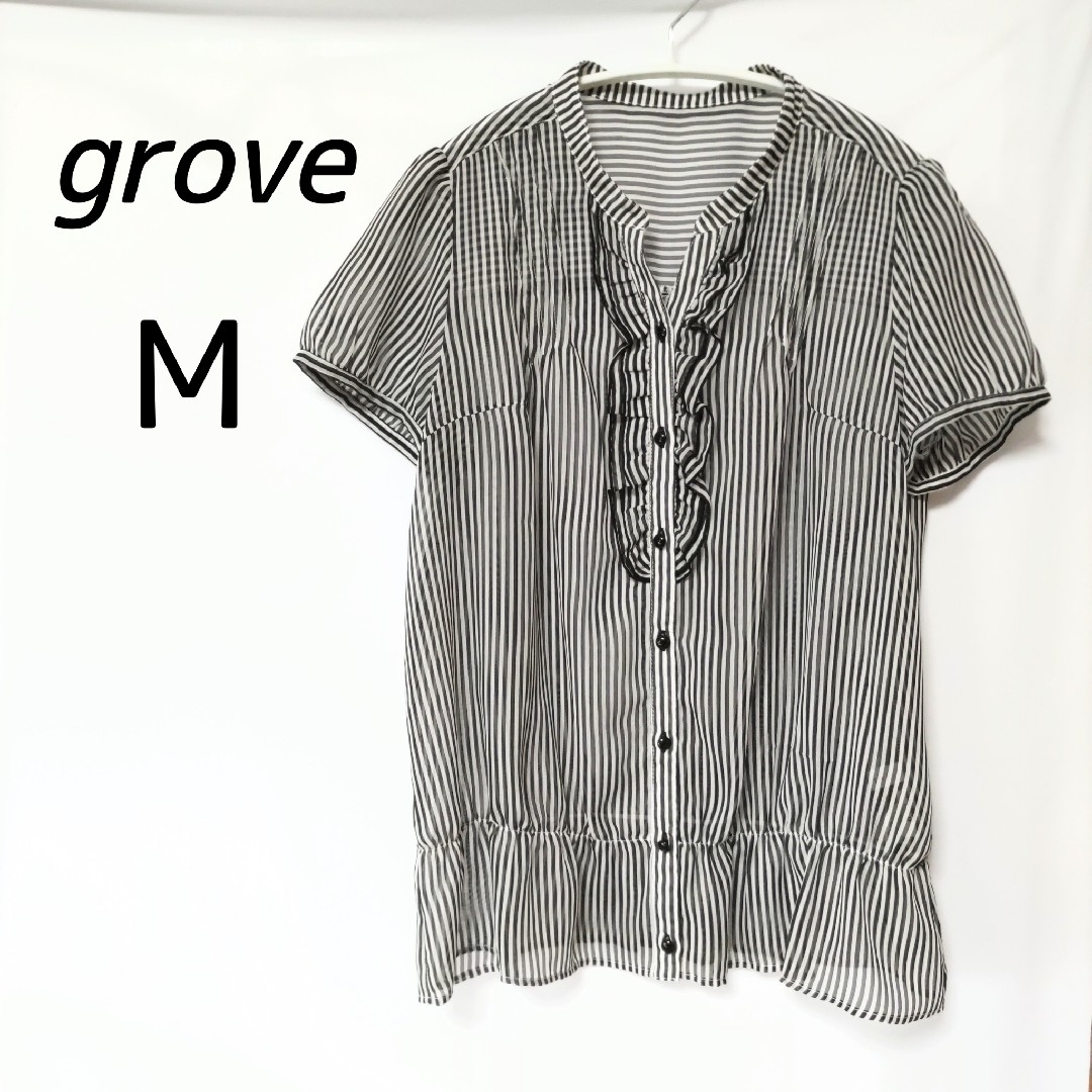 grove(グローブ)の【grove】ストライプ半袖 レディースのトップス(シャツ/ブラウス(半袖/袖なし))の商品写真