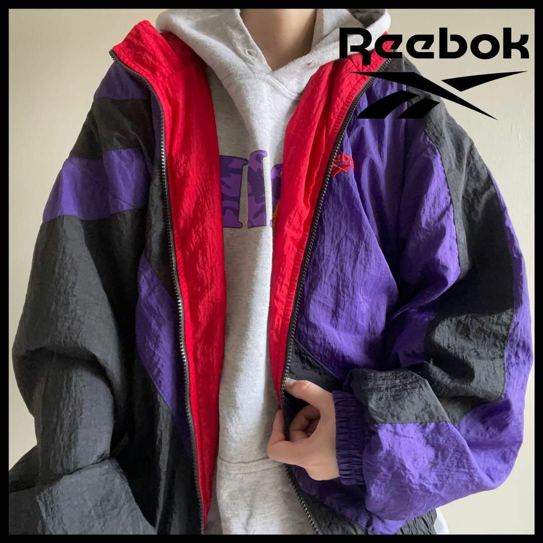 リーボック　Reebok　ナイロンジャケット　90S グリーン　レアデザイン　L