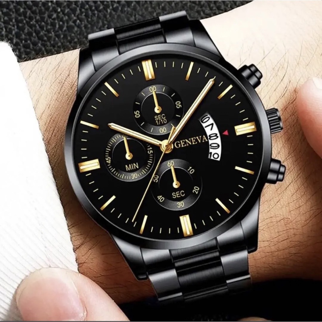 【新品・未使用】GENEVA メンズ腕時計　トレンド　お洒落　ブラック　クォーツ メンズの時計(腕時計(アナログ))の商品写真