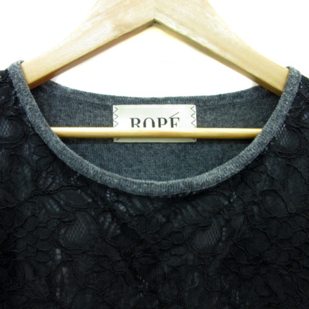 ROPE’(ロペ)のロペ ニット カットソー 半袖 ラウンドネック 花柄 レース M グレー 黒 レディースのトップス(ニット/セーター)の商品写真