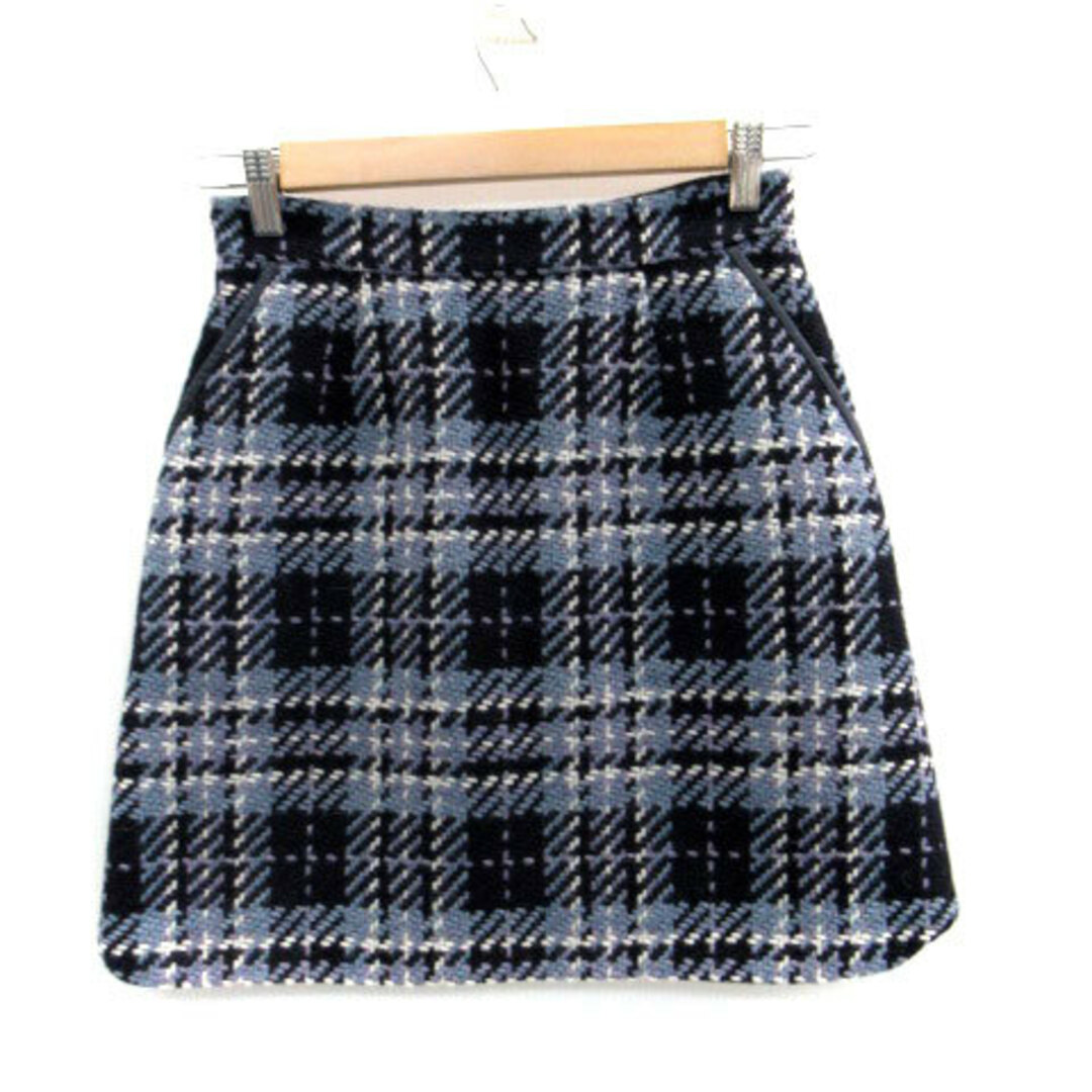 Rirandture(リランドチュール)のリランドチュール 台形スカート ミニ丈 チェック柄 ツイード ウール 1 紺 レディースのスカート(ミニスカート)の商品写真