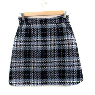 リランドチュール(Rirandture)のリランドチュール 台形スカート ミニ丈 チェック柄 ツイード ウール 1 紺(ミニスカート)