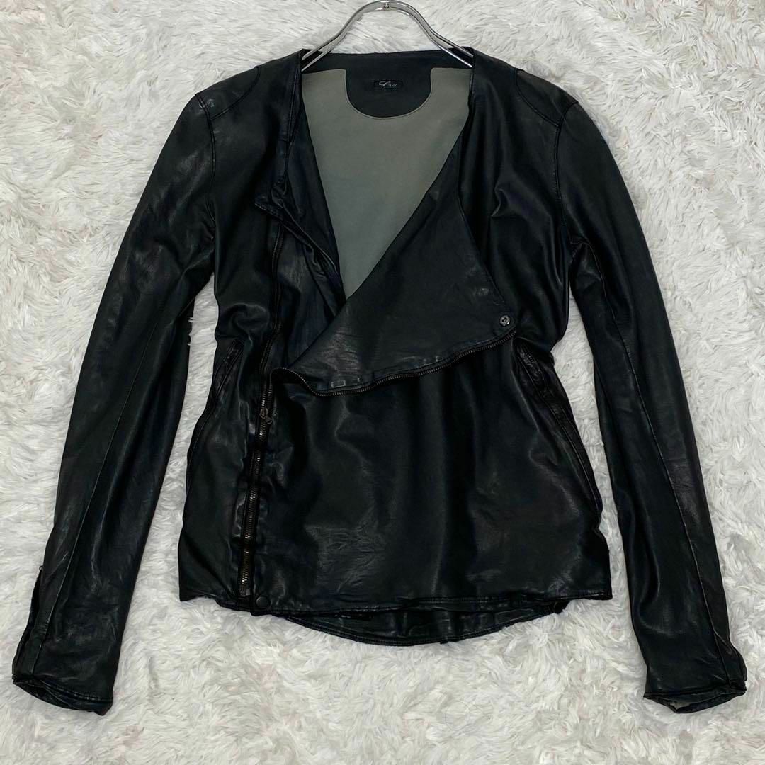 美品✨ Sisii ラムレザージャケット セミダブルライダース 羊革 黒 M-