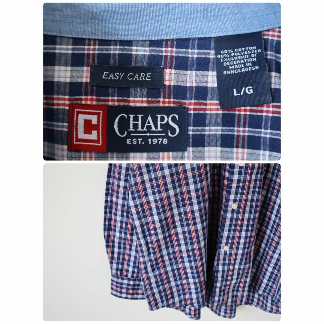 【CHAPS】チャップス チェック柄 ボタンダウン 長袖シャツ ワンポイントロゴ