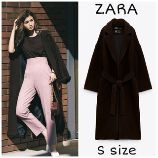 ZARA ベルト付きウールコート ブラウン S-