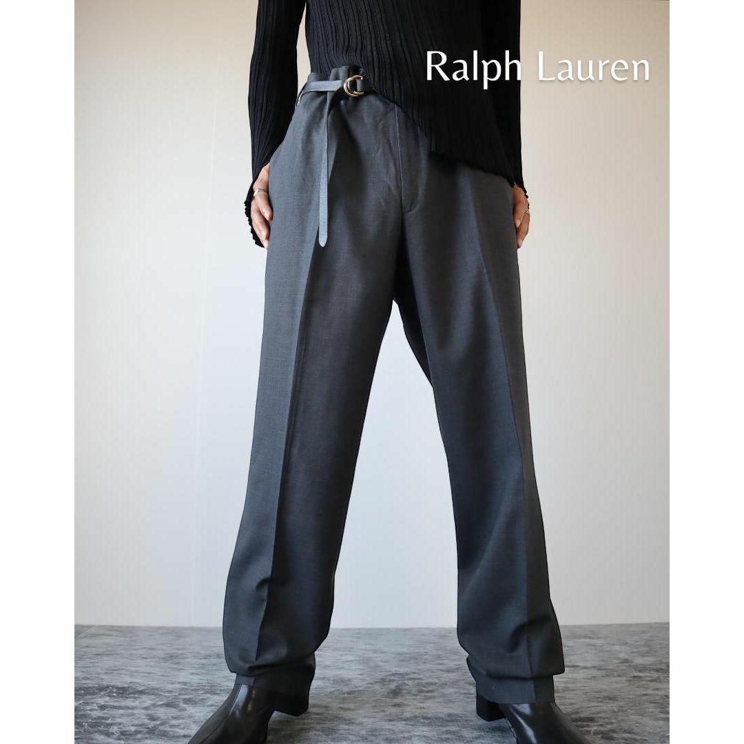 Ralph Lauren(ラルフローレン)の【ラルフローレン】ウール ワイド ノータック スラックス グレー レトロ W40 メンズのパンツ(スラックス)の商品写真