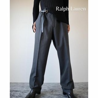 ラルフローレン(Ralph Lauren)の【ラルフローレン】ウール ワイド ノータック スラックス グレー レトロ W40(スラックス)