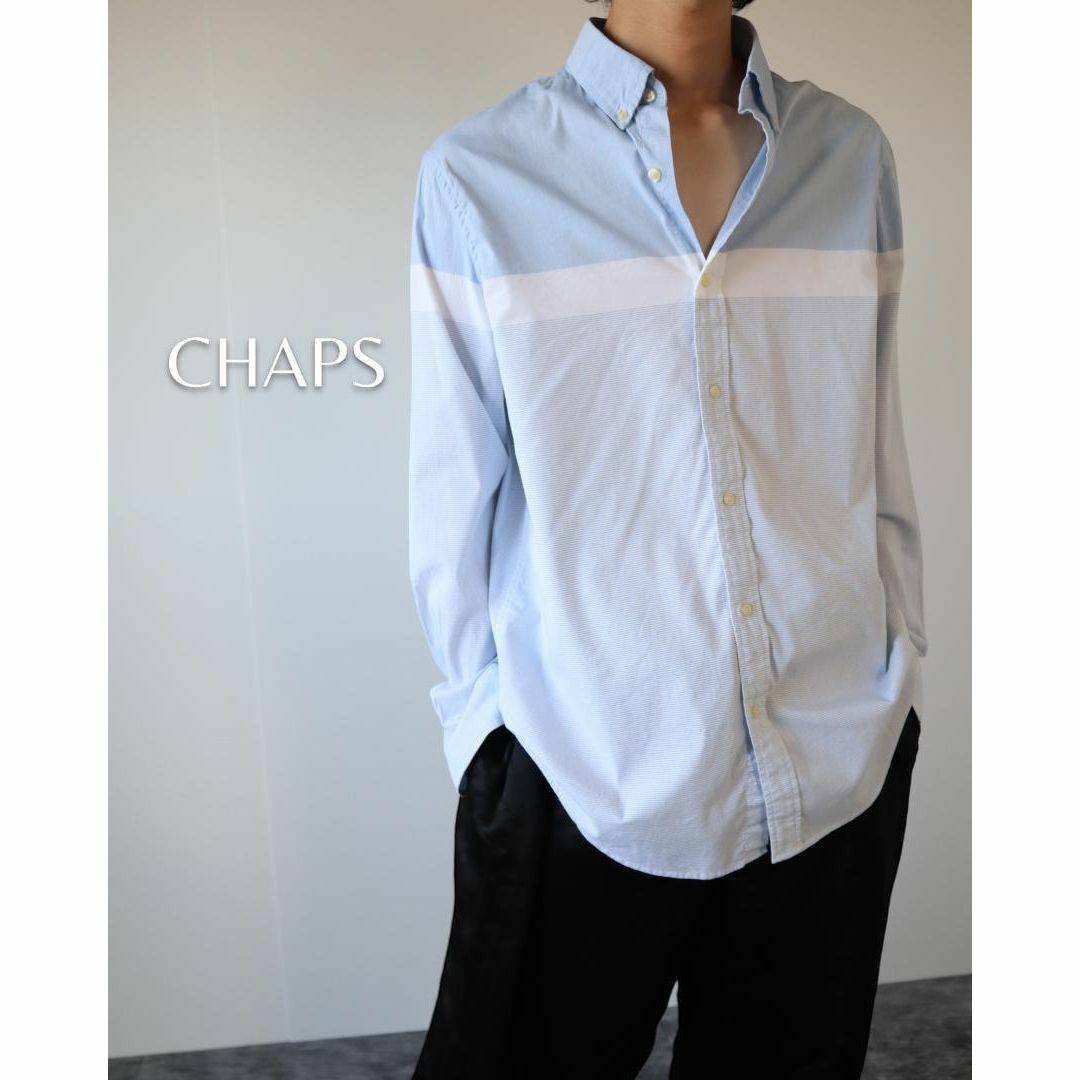 【CHAPS】チャップス ボタンダウン コットン ルーズ 長袖シャツ 水色 L