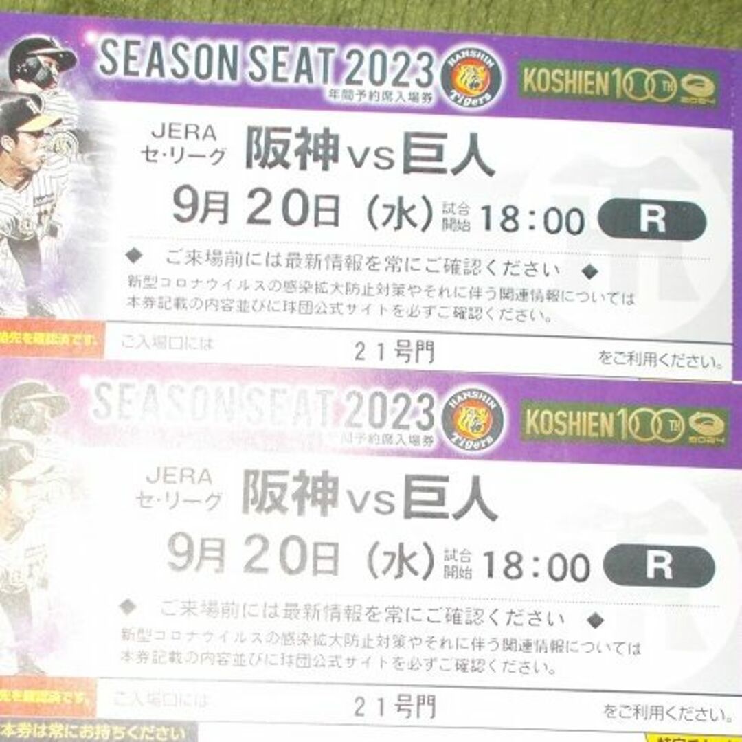 【プロ野球】9月4日(土)阪神 vs 讀賣 レフト外野指定席 ペアチケット