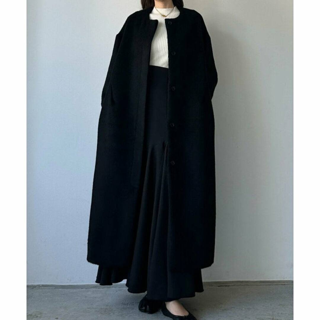 JUNOAH(ジュノア)の【ブラック】【XL】Louere シャギーノーカラーコート レディースのジャケット/アウター(ノーカラージャケット)の商品写真