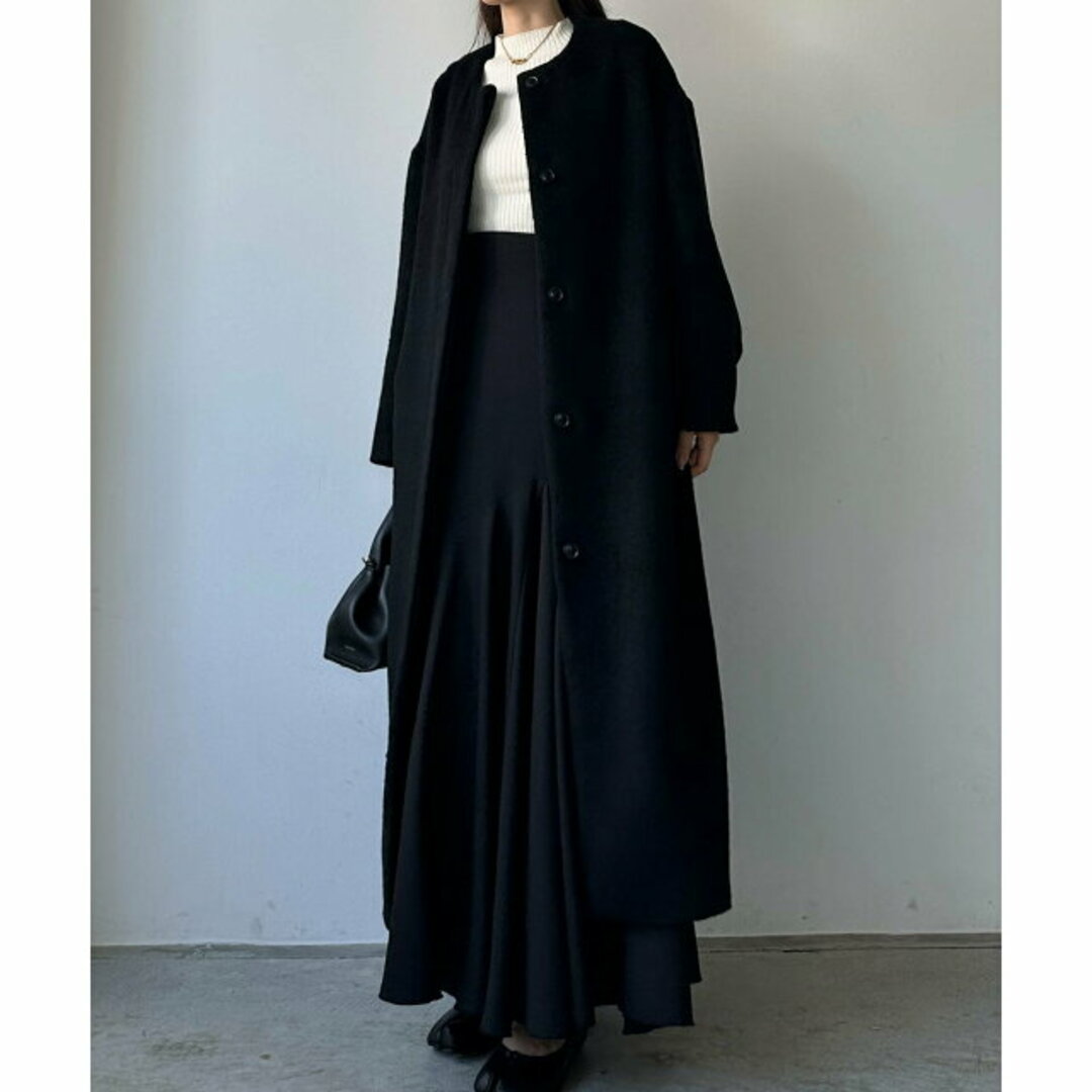 JUNOAH(ジュノア)の【ブラック】【XL】Louere シャギーノーカラーコート レディースのジャケット/アウター(ノーカラージャケット)の商品写真