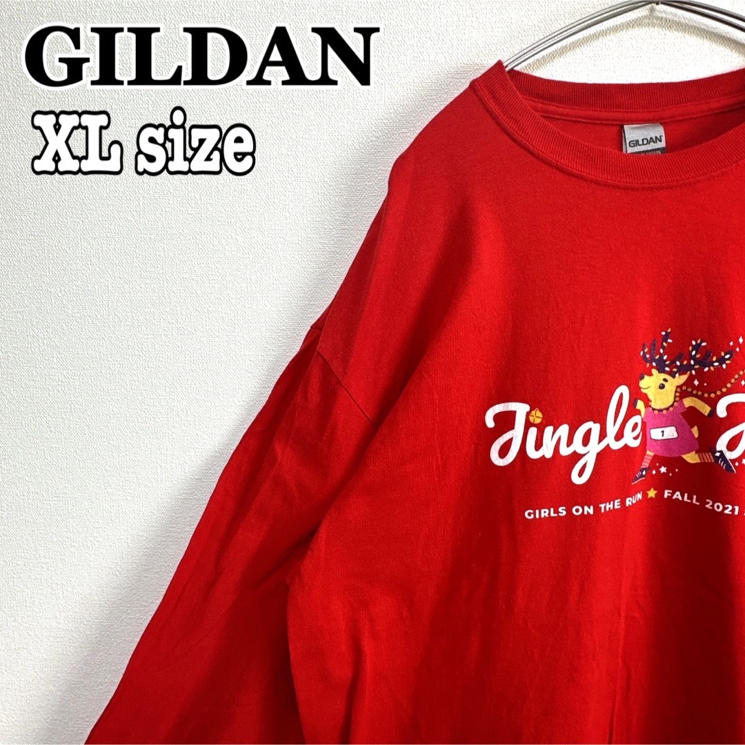 GILDAN(ギルタン)のGILDAN ギルダン 両面プリント ロンT 長袖 ロングスリーブ 赤 海外古着 メンズのトップス(Tシャツ/カットソー(七分/長袖))の商品写真