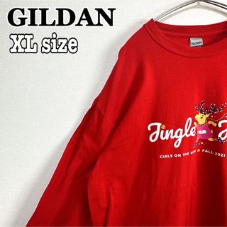 ギルタン(GILDAN)のGILDAN ギルダン 両面プリント ロンT 長袖 ロングスリーブ 赤 海外古着(Tシャツ/カットソー(七分/長袖))