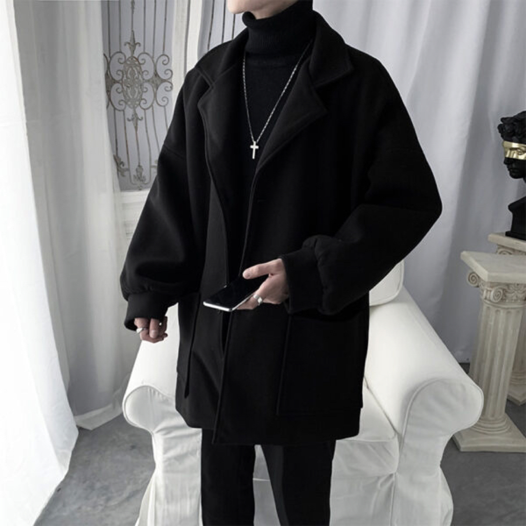 6999円○Lビッグシルエット チェスターコート ロングコート ブラック メンズのジャケット/アウター(チェスターコート)の商品写真