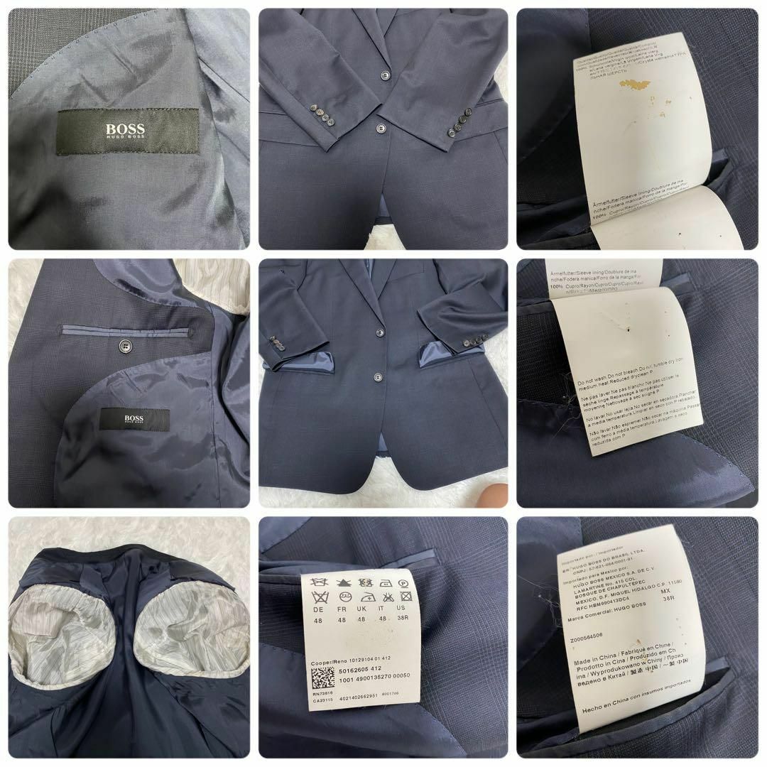 HUGO BOSS(ヒューゴボス)のHUGO BOSS 2B グレンチェック ウールスーツ 上下セット　ハンガー付き メンズのスーツ(セットアップ)の商品写真