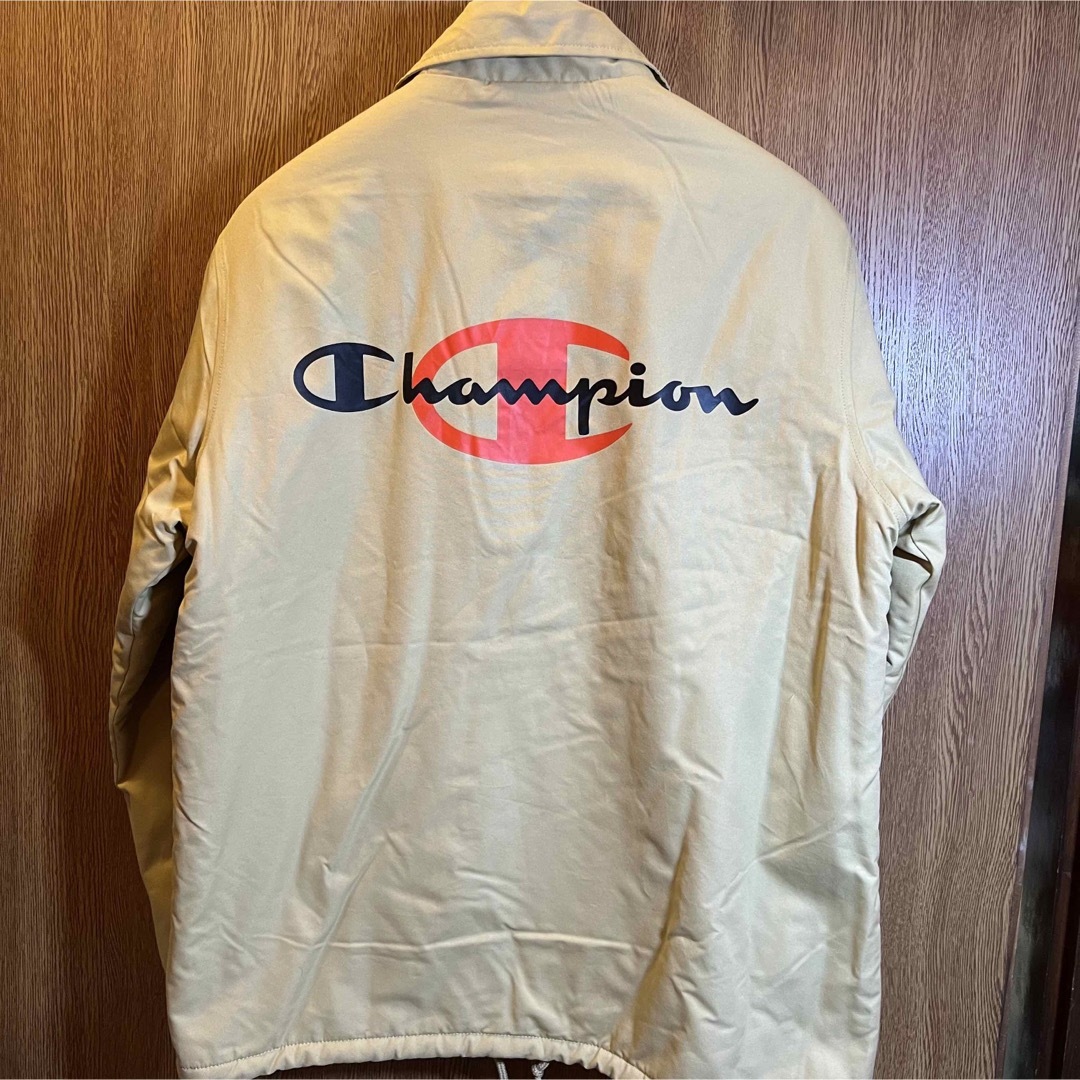 【デカロゴ】Champion ボアコーチジャケット 刺繍ロゴ ベージュ M